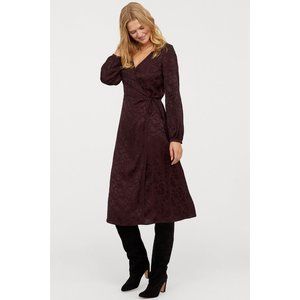 H&M Long Sleeve Jacquard Wrap Midi Dress 4